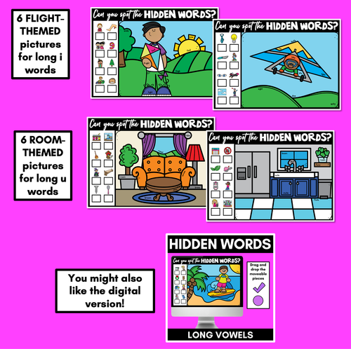 Resource preview 3 for LONG VOWEL SOUND HIDDEN WORD MATS - No Prep Phonics Games