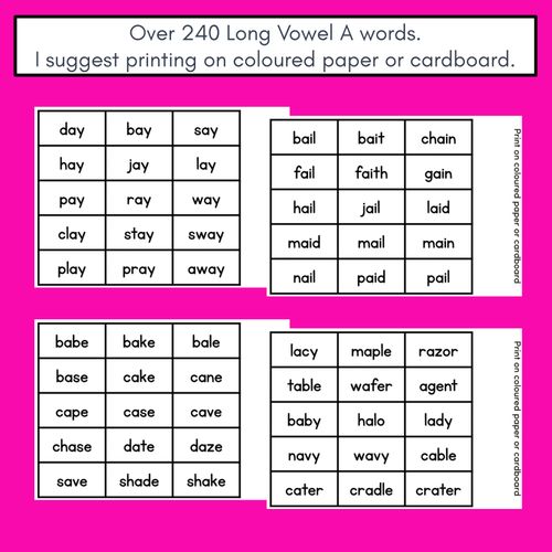 Resource preview 4 for LONG VOWEL PHONEME A PHONICS GAME - Roll It, Read It or Spell It, Keep It