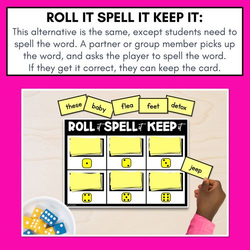 Resource preview 3 for LONG VOWEL PHONEME E PHONICS GAME - Roll It, Read It or Spell It, Keep It