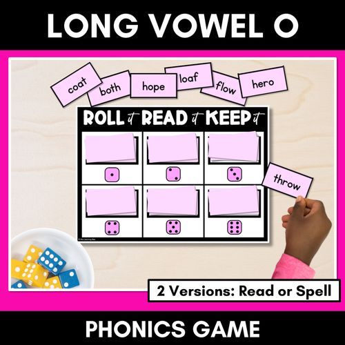 Resource preview 1 for LONG VOWEL PHONEME O PHONICS GAME - Roll It, Read It or Spell It, Keep It