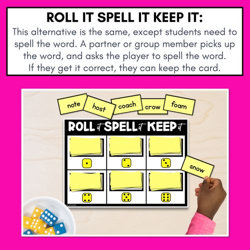 Resource preview 3 for LONG VOWEL PHONEME O PHONICS GAME - Roll It, Read It or Spell It, Keep It