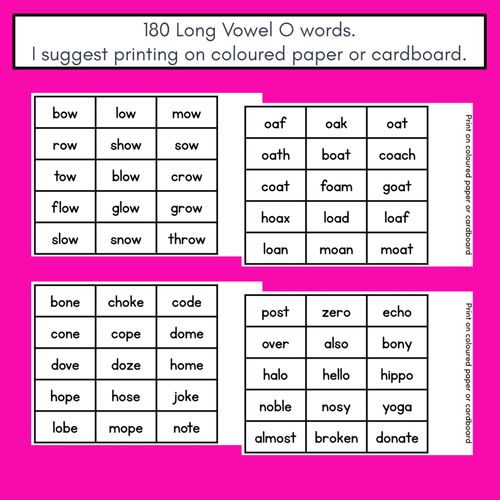 Resource preview 4 for LONG VOWEL PHONEME O PHONICS GAME - Roll It, Read It or Spell It, Keep It