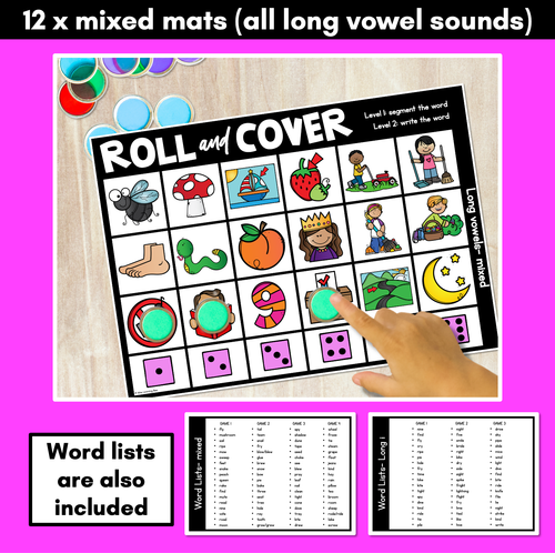 Resource preview 4 for LONG VOWEL SOUND GAMES - No Prep Phonemic Awareness + Phonics Activity - Roll & Cover