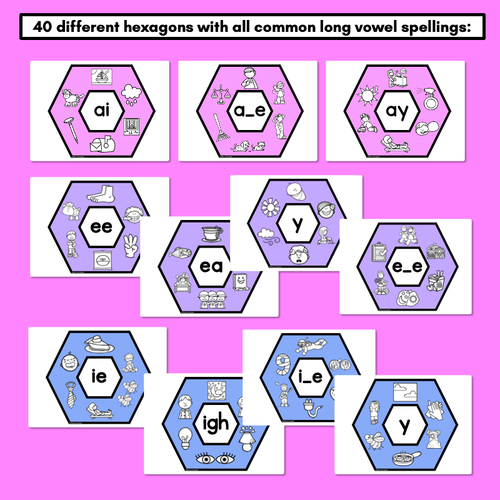 Resource preview 3 for Long Vowel Sounds Phonics Activity - Phonics Hexagons