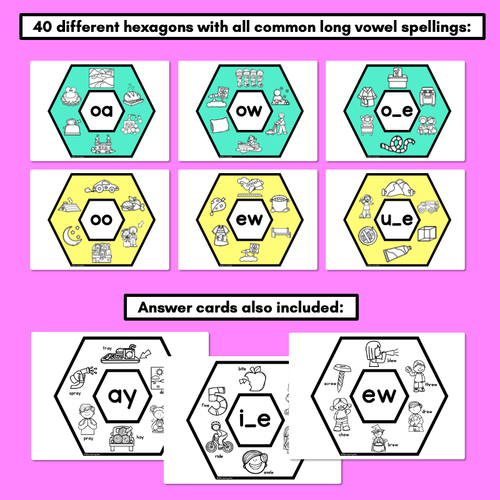 Resource preview 4 for Long Vowel Sounds Phonics Activity - Phonics Hexagons