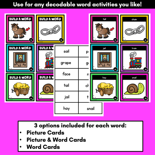 Resource preview 2 for Long Vowel A Sound Word Building Cards