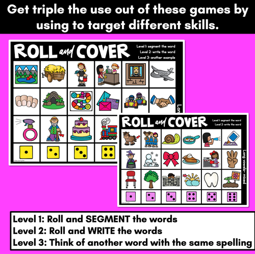 Resource preview 2 for LONG VOWEL SOUND GAMES - No Prep Phonemic Awareness + Phonics Activity - Roll & Cover