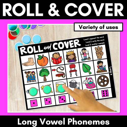 Resource preview 1 for LONG VOWEL SOUND GAMES - No Prep Phonemic Awareness + Phonics Activity - Roll & Cover