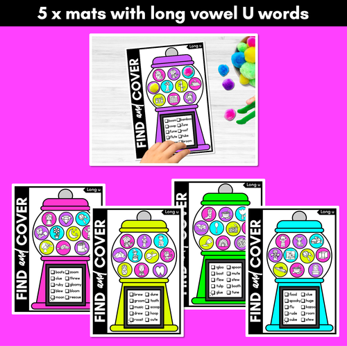 Resource preview 3 for Long Vowel U Words - Find & Cover No Prep Phonics Game for Long Vowel Sounds