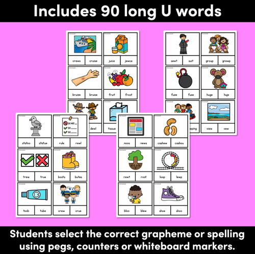 Resource preview 2 for Long Vowel U Phonics Clip Cards - Decodable Word Vowel Team Games