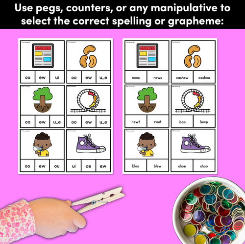 Resource preview 3 for Long Vowel U Phonics Clip Cards - Decodable Word Vowel Team Games