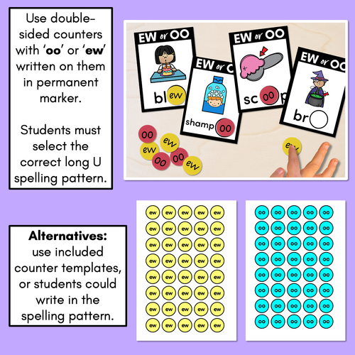 Resource preview 2 for OO or EW - Pick the correct spelling pattern - Long U Task Cards