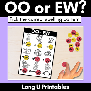 OO or EW - Pick the correct spelling pattern - Long U Printables