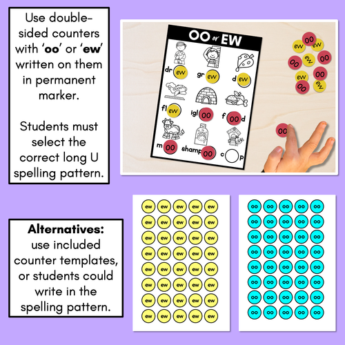 Resource preview 2 for OO or EW - Pick the correct spelling pattern - Long U Printables