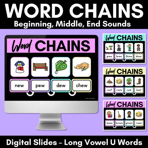 Resource preview 1 for Long Vowel U Word Chains for Beginning, Middle & End Sounds - Decodable PowerPoint