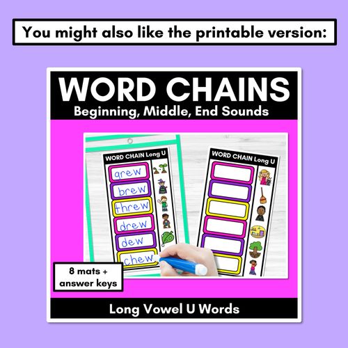 Resource preview 4 for Long Vowel U Word Chains for Beginning, Middle & End Sounds - Decodable PowerPoint