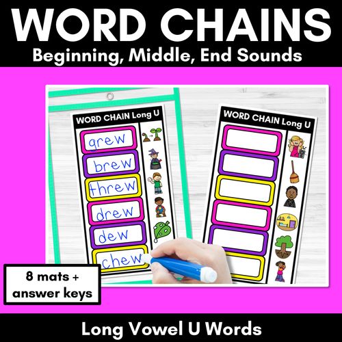 Resource preview 1 for Long Vowel U Word Chains for Beginning, Middle & End Sounds-Decodable Activities