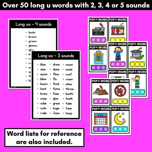 Resource preview 4 for LONG VOWEL U POPPIT TASK CARDS - Phonemic Awareness + Word Mapping