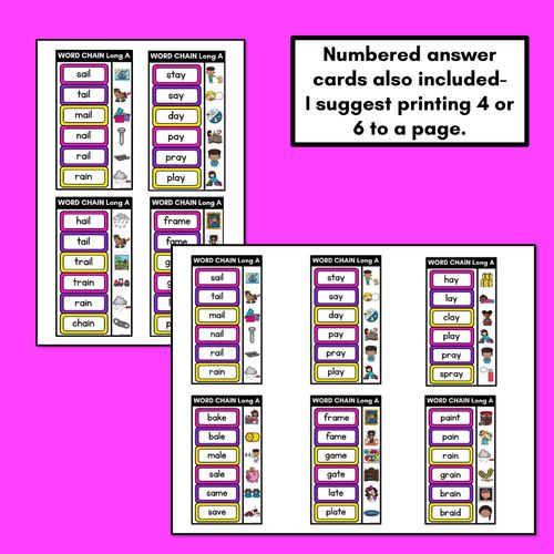 Resource preview 3 for Long Vowel A Word Chains for Beginning, Middle & End Sounds-Decodable Activities