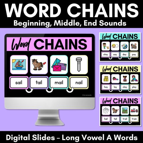 Resource preview 1 for Long Vowel A Word Chains for Beginning, Middle & End Sounds - Decodable PowerPoint