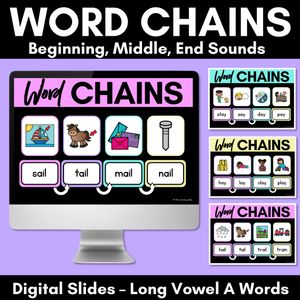 Long Vowel A Word Chains for Beginning, Middle & End Sounds - Decodable PowerPoint