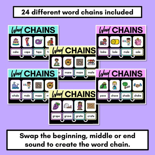 Resource preview 2 for Long Vowel A Word Chains for Beginning, Middle & End Sounds - Decodable PowerPoint