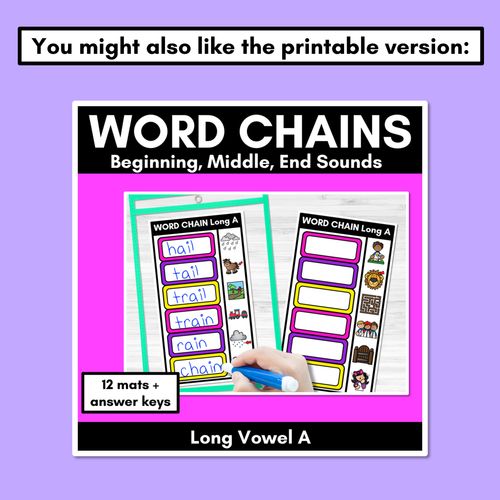 Resource preview 4 for Long Vowel A Word Chains for Beginning, Middle & End Sounds - Decodable PowerPoint