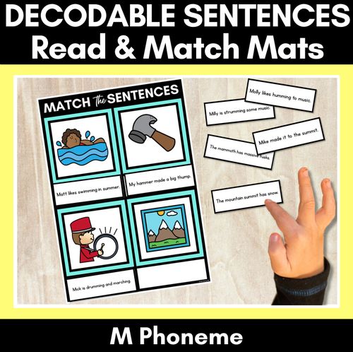 Resource preview 1 for M Phoneme Decodable Sentence Mats - Read & Match
