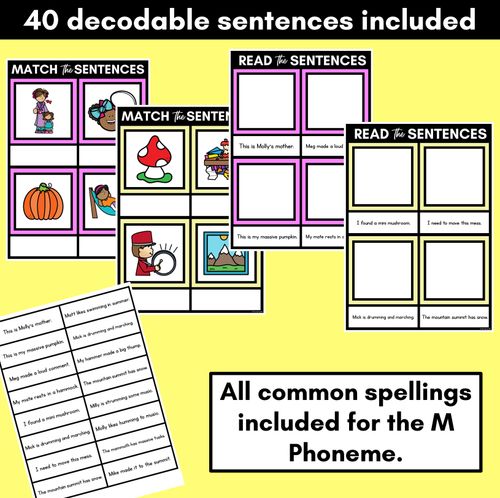 Resource preview 2 for M Phoneme Decodable Sentence Mats - Read & Match