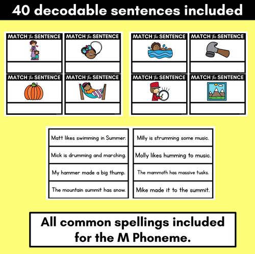 Resource preview 3 for M Phoneme Decodable Sentences - Read and Match