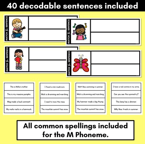 Resource preview 2 for M Phoneme Decodable Sentences - Read, Match & Write