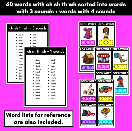 Resource preview 4 for CH SH TH WH WORDS POPPIT TASK CARDS - Phonemic Awareness + Word Mapping