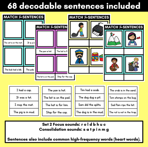 Resource preview 2 for Decodable CVC Sentences Mats - Read & Match Set 2 - CVC Words