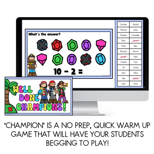 Resource preview 2 for Math Warm Up Game - Subtraction Champion