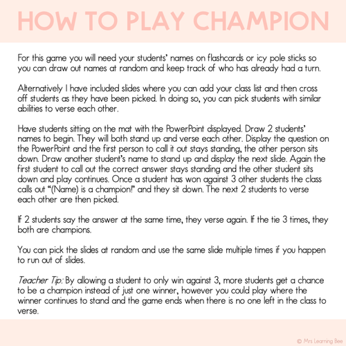 Resource preview 5 for Math Warm Up Game - Number Before And After Champion