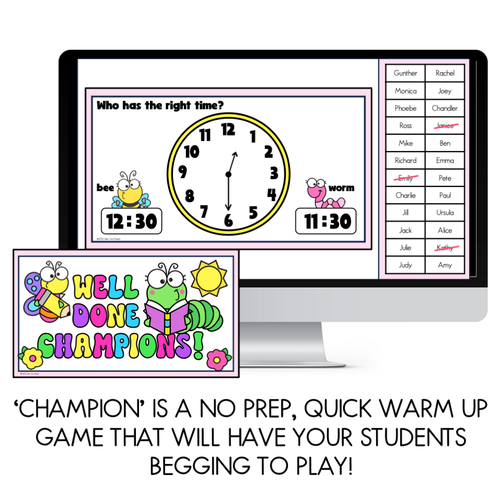 Resource preview 2 for Math Warm Up Game Time O'Clock, Half Past, Quarter Past and Quarter To Champion