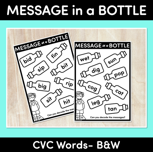 Resource preview 1 for Message in a Bottle- CVC Black & White