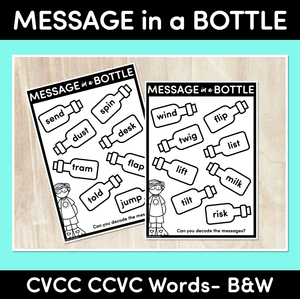 Message in a Bottle - CVCC CCVC Words Black & White