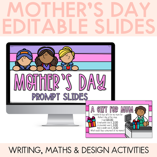 Resource preview 1 for Mother's Day Prompts - Editable Slides - Writing, Maths & Design Activities for Mother's Day