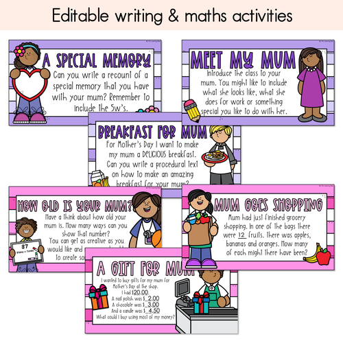 Resource preview 2 for Mother's Day Prompts - Editable Slides - Writing, Maths & Design Activities for Mother's Day