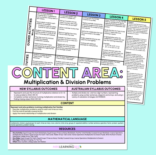 Resource preview 7 for Multiplication & Division Problems - Grade 3 & 4 Unit of Work