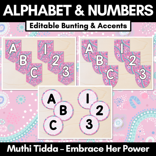 Resource preview 1 for Alphabet & Numbers Editable Bunting & Accents - Muthi Tidda - Embrace Her Power