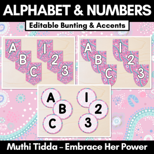 Alphabet & Numbers Editable Bunting & Accents - Muthi Tidda - Embrace Her Power