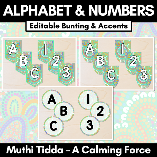 Resource preview 1 for Alphabet & Numbers Editable Bunting & Accents - Muthi Tidda - A Calming Force