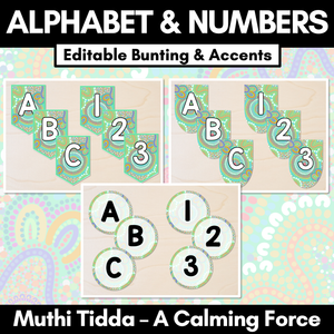 Alphabet & Numbers Editable Bunting & Accents - Muthi Tidda - A Calming Force