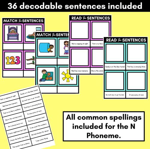 Resource preview 2 for N Phoneme Decodable Sentence Mats - Read & Match
