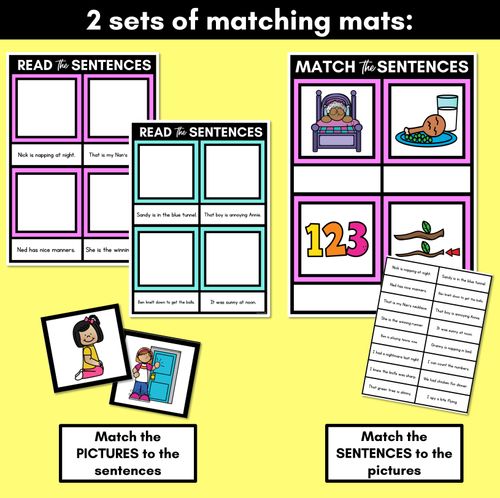 Resource preview 3 for N Phoneme Decodable Sentence Mats - Read & Match