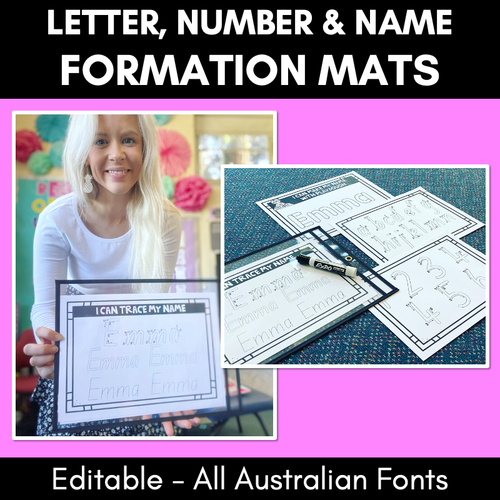 Resource preview 1 for Letter, Number & Name Formation Mats - EDITABLE - All Australian Fonts