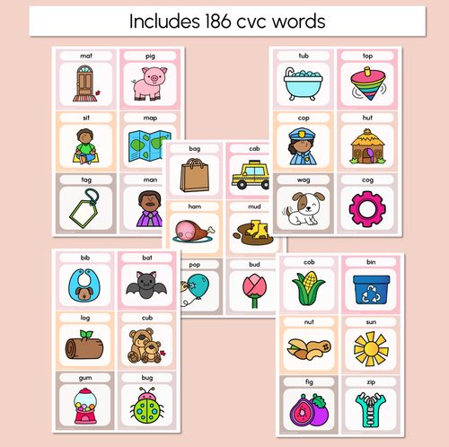 Resource preview 4 for NEUTRAL CVC Word Building Cards - Decodable Word Phonics Task Cards