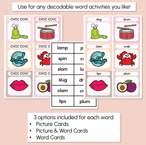 Resource preview 3 for NEUTRAL CCVC CVCC CCVCC Word Building Cards - Decodable Word Phonics Task Cards
